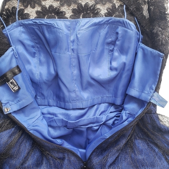Aidan Mattox Blue Black Lace Tulle Sleeveless Evening Gown Maxi Dress Size 6 - Picture 10 of 13